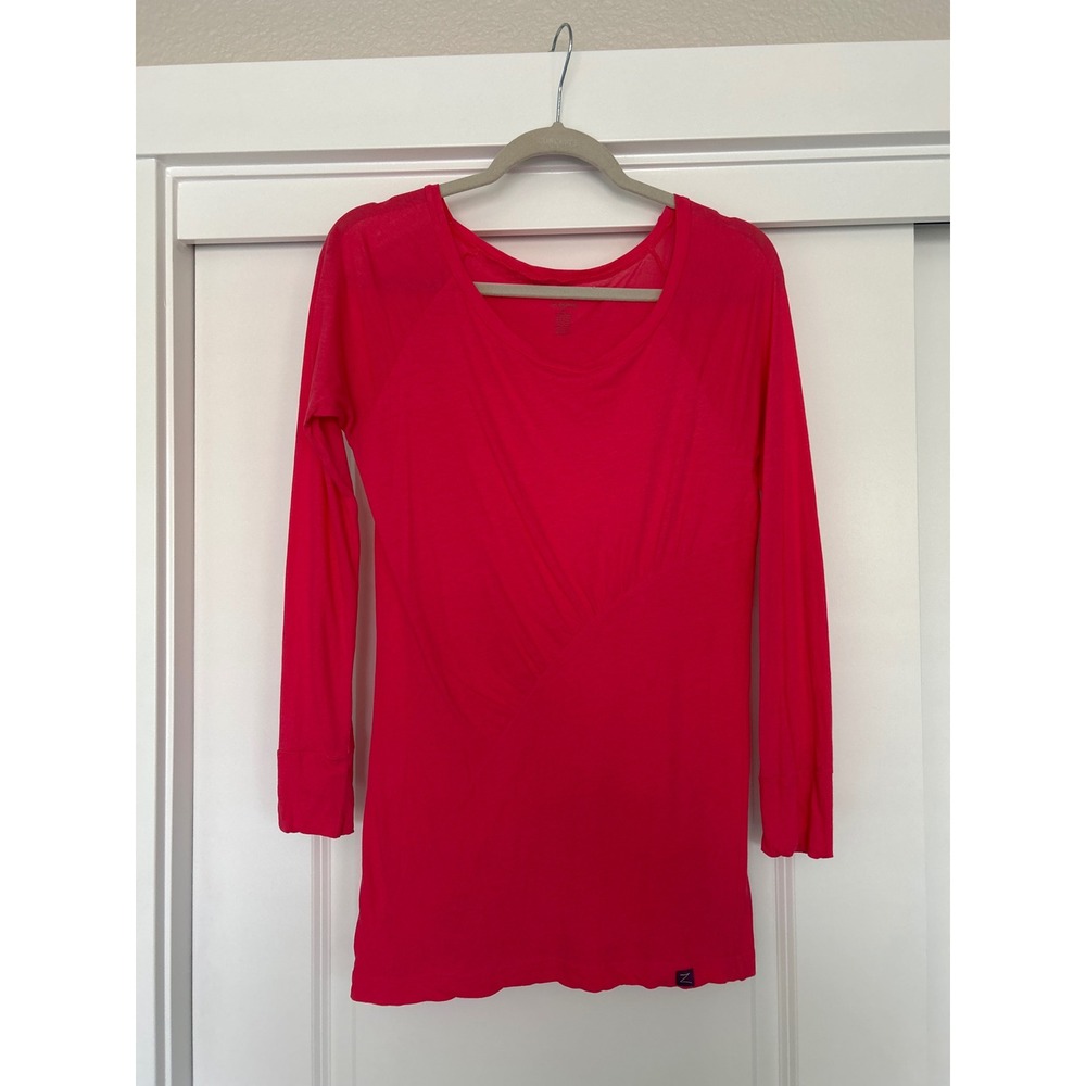 Zobha Pink Pima Cotton Long Sleeve Ruched Yoga Top Womens Medium Asymmetrical